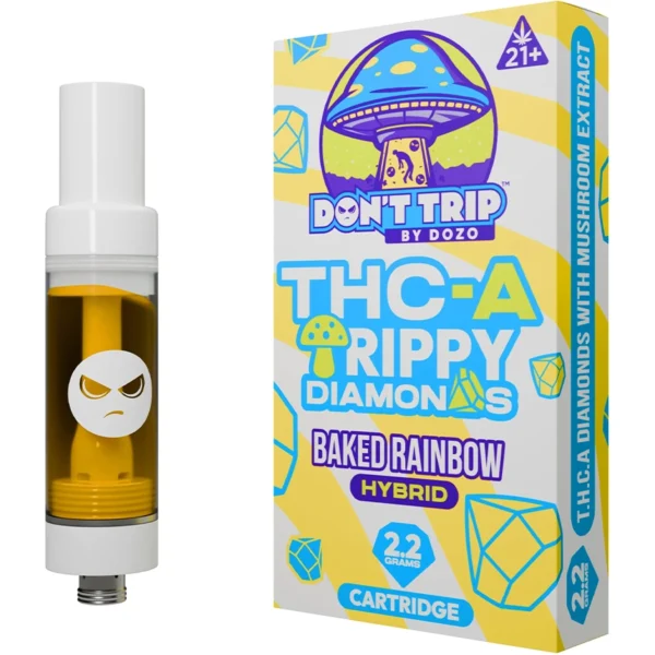 Dive into the Baked Rainbow hybrid with 2.2g of THC-A, CBD, and mushroom extract. A vibrant, uplifting experience in every puff. 100% hemp-derived quality.