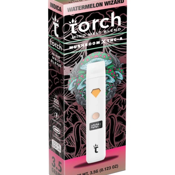 This Torch mushroom vape combined with THC-A offers a flavor-packed trip to another dimension. Each Torch Mind Melt Blend disposable is a 3.5-gram masterpiece.